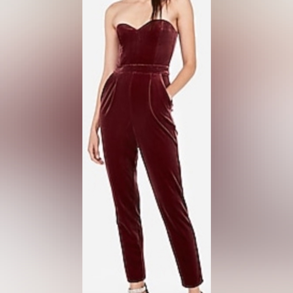 Express Cranberry Velvet Jumpsuit Size 0